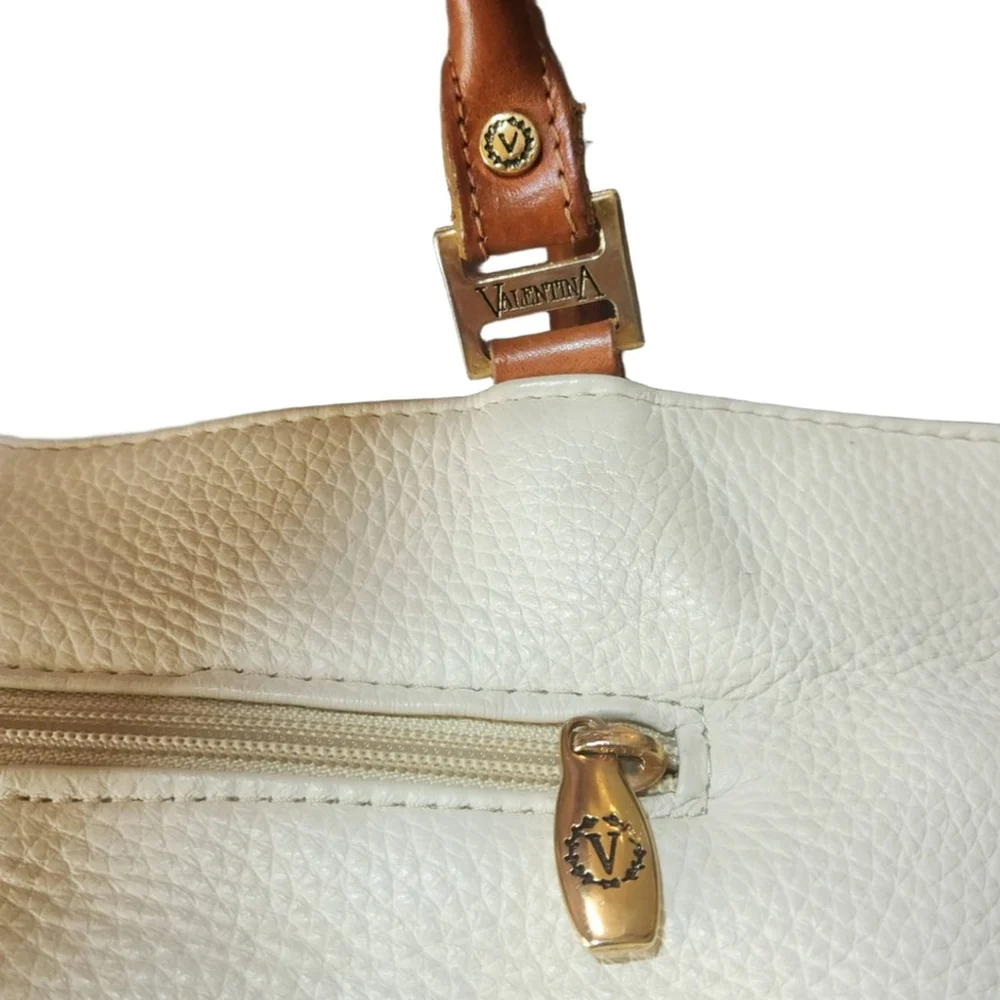 Valentina Italy Leather Handbag White Brown Medium - Picture 4 of 16
